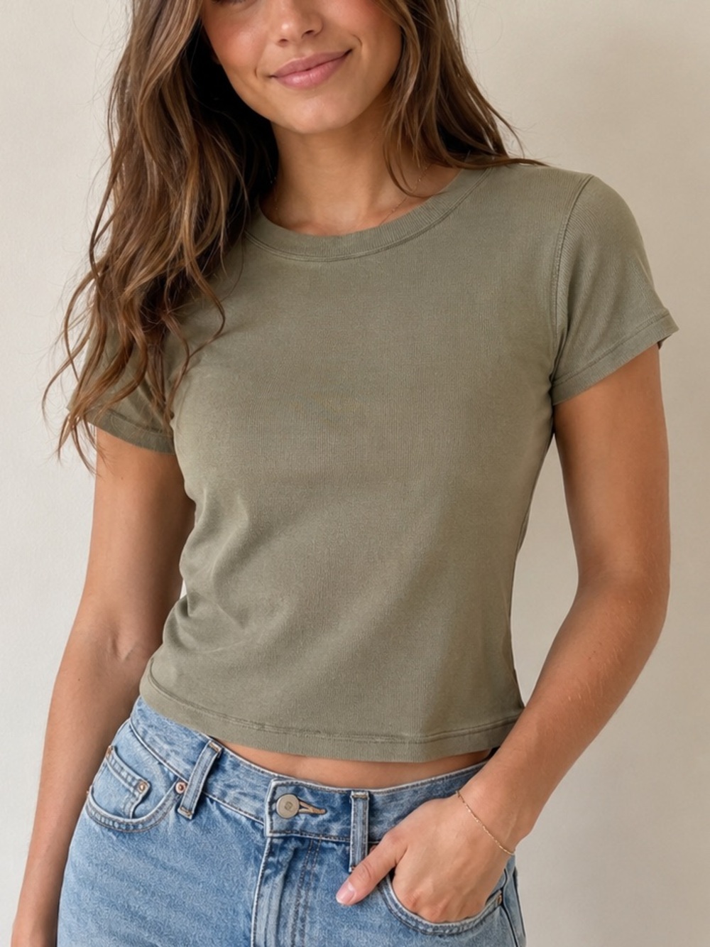 Aritzia Wilfred Free Sage Green Ribbed Crewneck Tee
